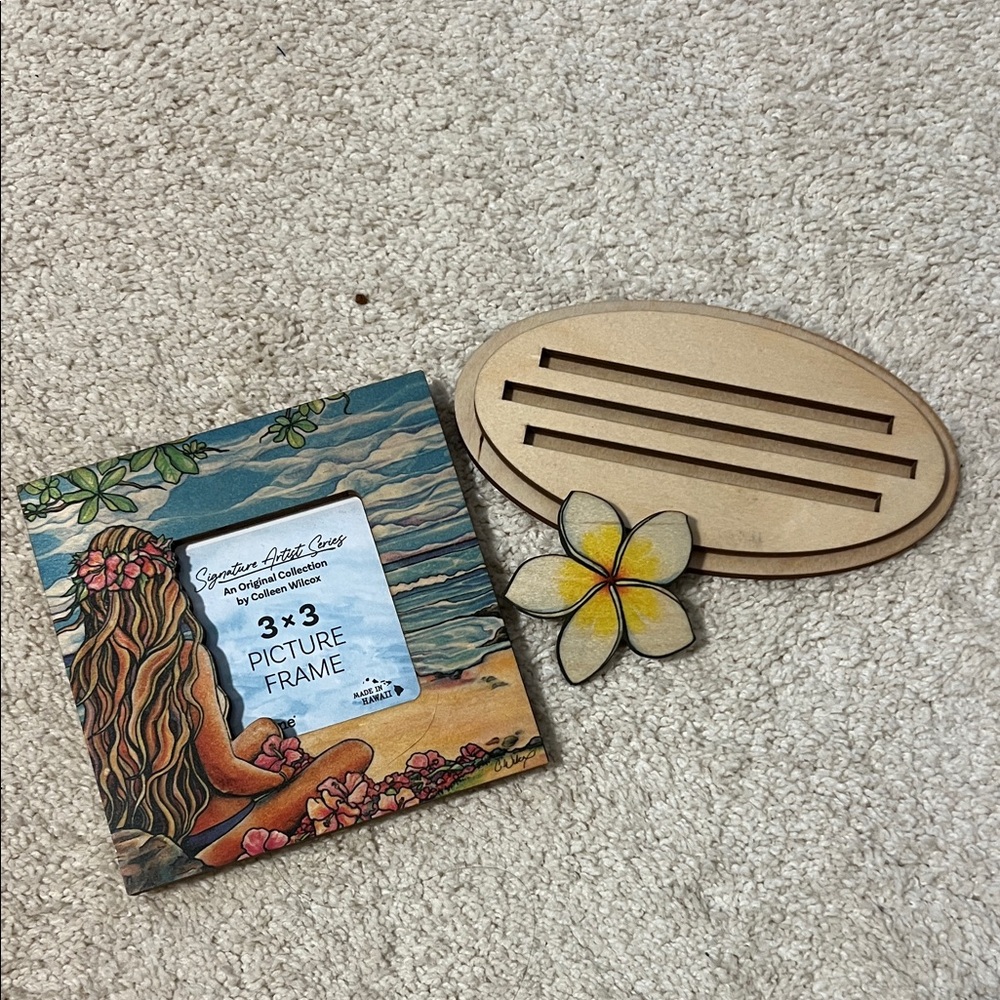 Wooden Picture Frame with Yellow Flower Accent
